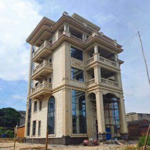 金昌 黄金麻花岗岩石材别墅外墙干挂搭配（雕花栏杆花瓶柱门楼罗马柱）