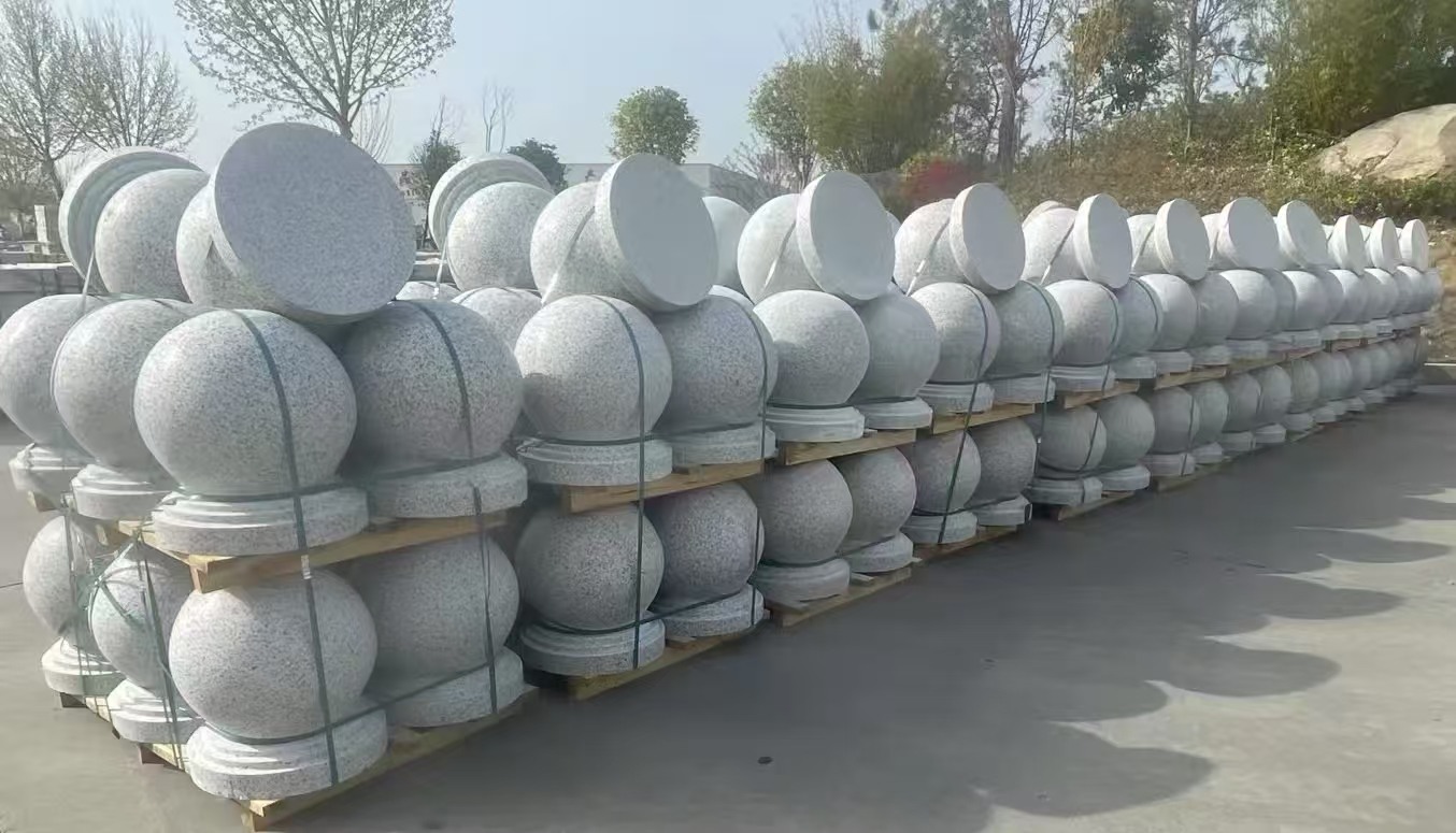 金昌 白麻花岗岩石材圆球，石球，挡车球，隔离球，景观石球，风水球等