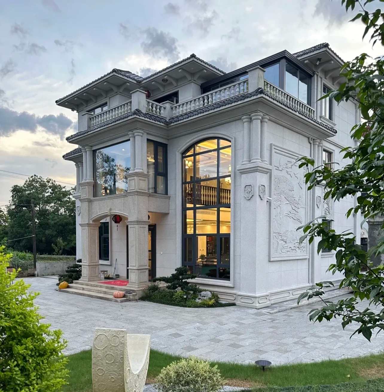 金昌 白麻花岗岩私人别墅干挂石材豪华定制