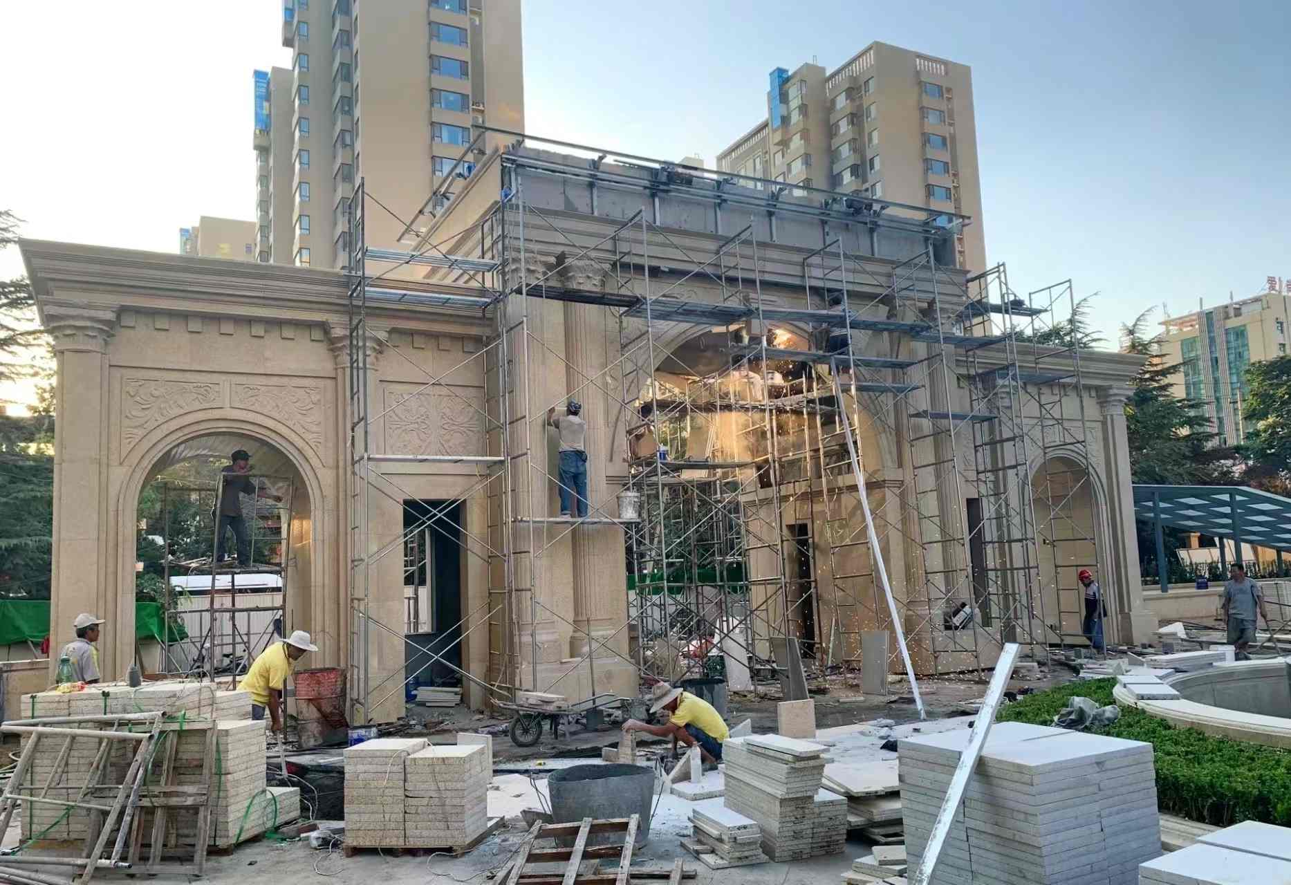 金昌 黄金麻荔枝面花岗岩小区门楼外墙干挂