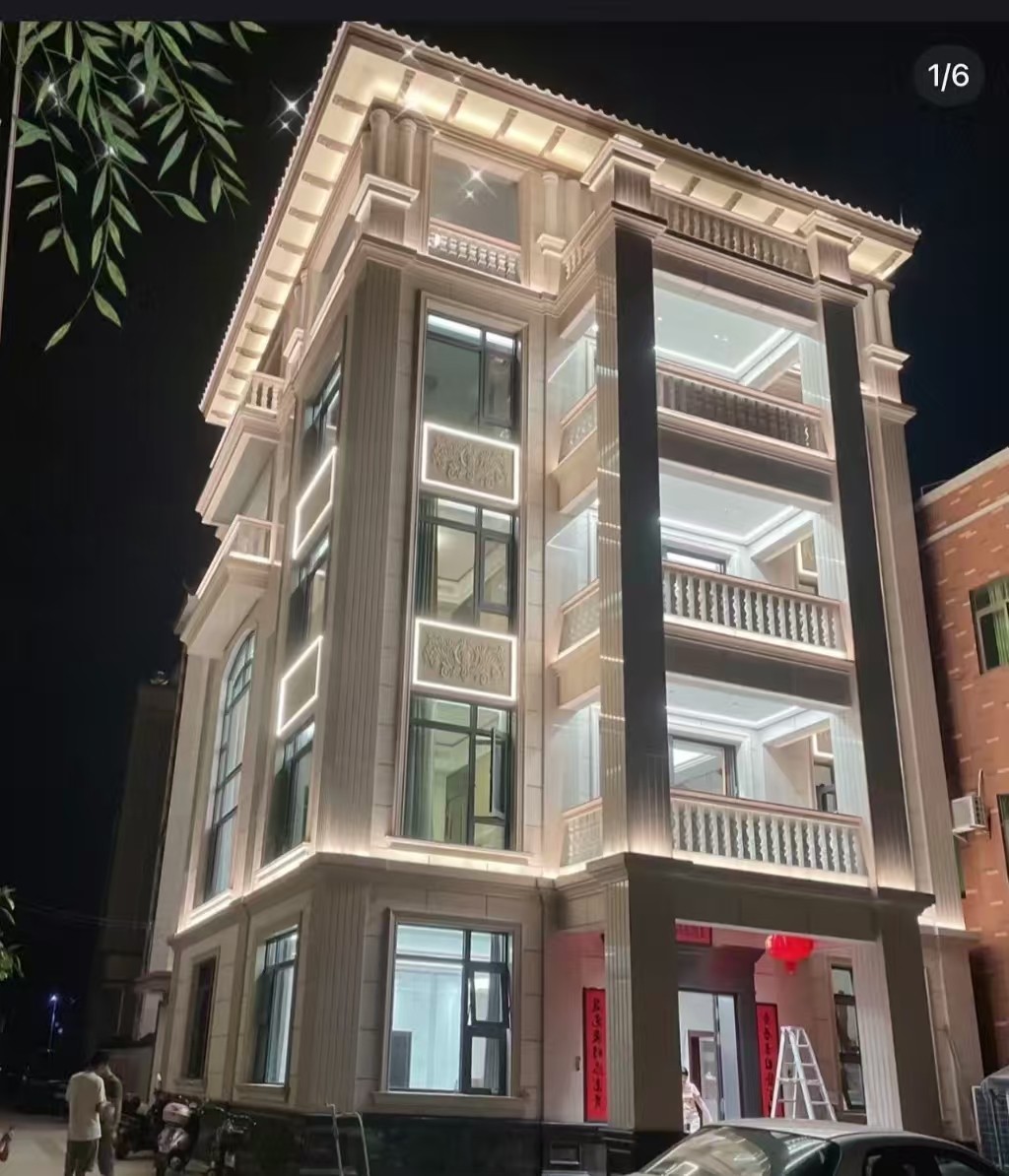 金昌 芝麻白花岗岩别墅外墙夜间效果