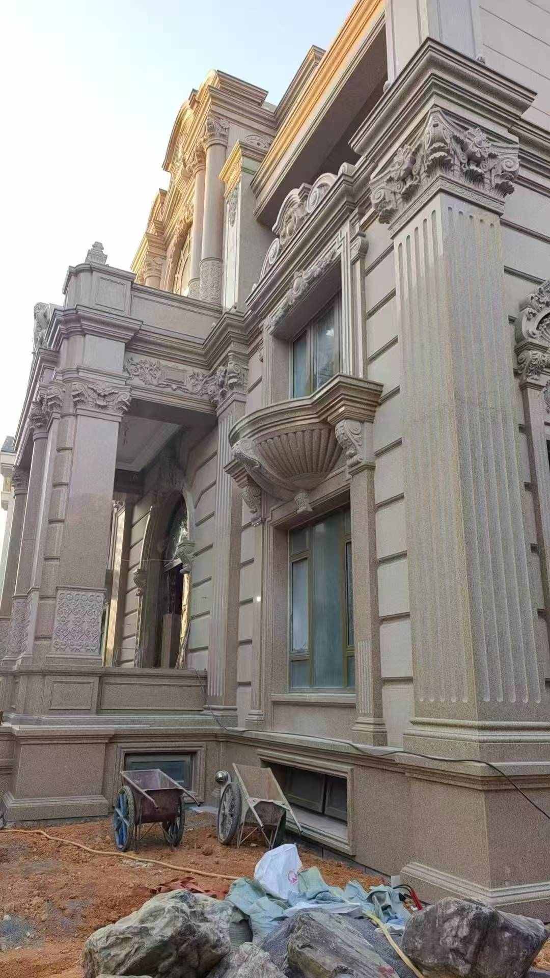 金昌 黄金麻花岗岩光面别墅外墙干挂施工完成